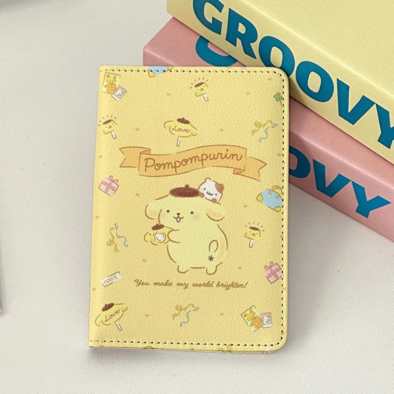 Sanrio Kuromi Melody portatarjetas de pasaporte en el extranjero, funda protectora, bolsa de almacenamiento de documentos, billetera de viaje, tarjeta de crédito para mujer