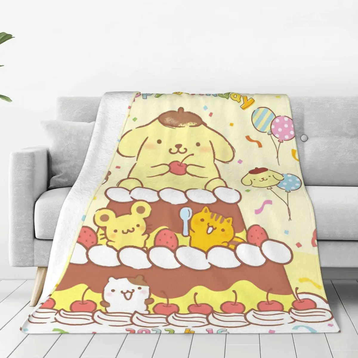 Pom Pom Purin Sanrio Blanket Travel Flannel Throw Blanket For Bedroom Soft Warm Customized Quality Bedspread Gift