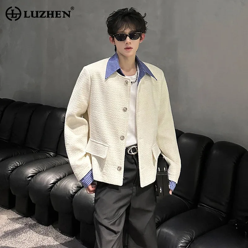 

LUZHEN Stylish Original Plaid Print Splicing Fake Two Piece Design Casual Jacket Men's 2025 Autumn Niche Handsome Clothes JY4527