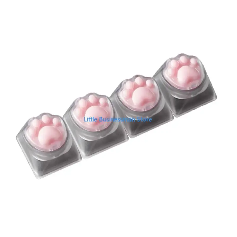 Dekoratives Tastaturtasten-Set, 4-teilig, durchsichtiger Tastenkappen-Stil mit Katzenpfoten-Aufdruck, für tägliche Tippbereiche – Detail 7