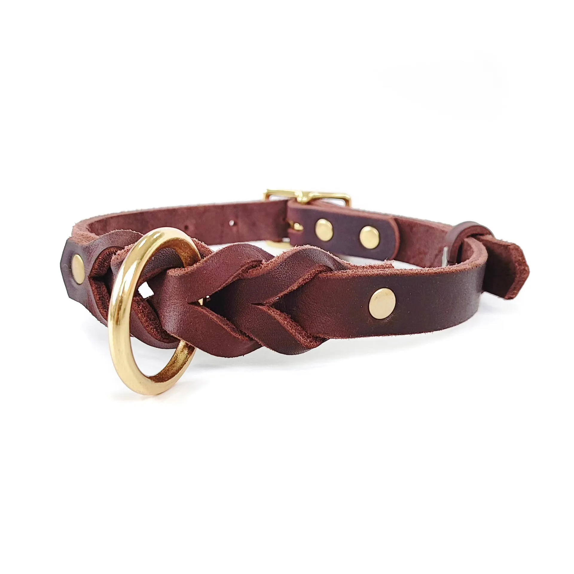 

Mutihome 2026 Fashion Pet Product Handmade British Retro Floral Brass Leather Collar Pet Collar Leather Collar Dog Collar