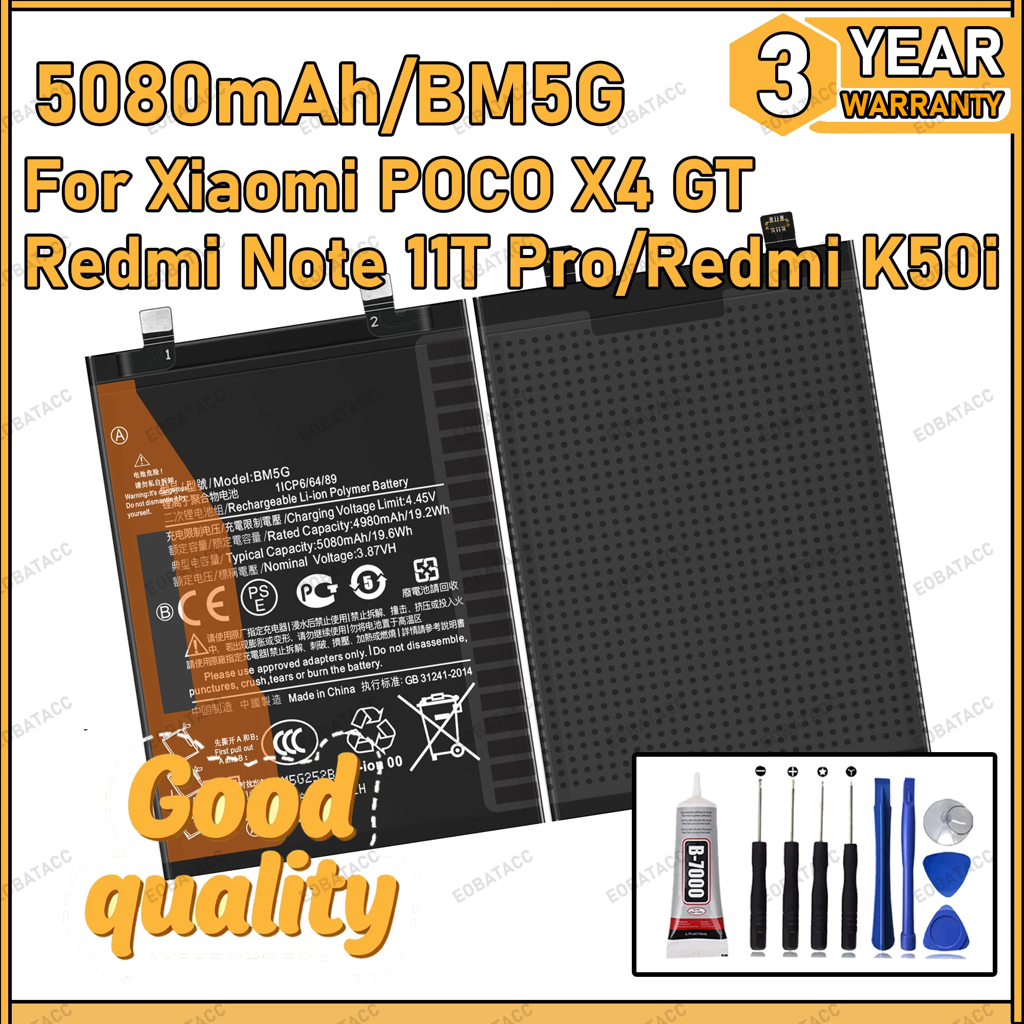 

100% New Zero Cycle BM5G Battery For XIAOMI POCO X4 GT/Redmi Note 11T Pro/Redmi K50i Bateria +Free Tools