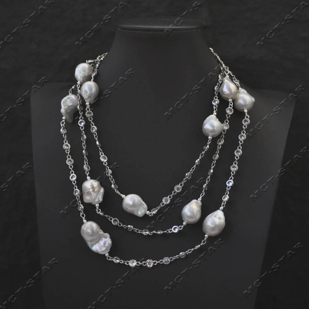 

Z14374 50 дюймов 25 мм белое ожерелье-цепочка Keshi Reborn Pearl CZ в стиле барокко