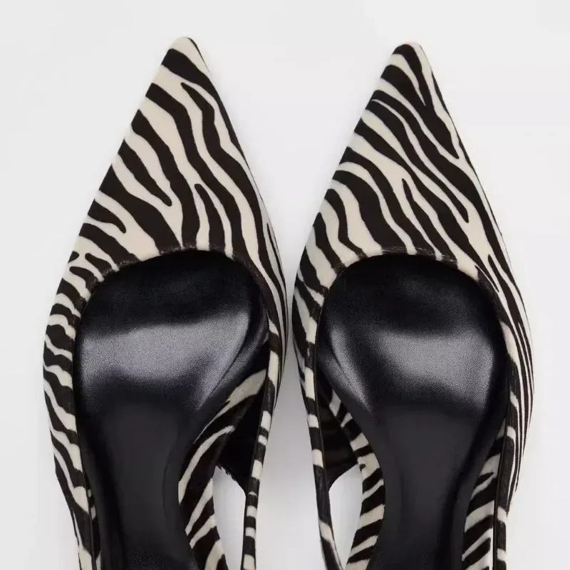 Bold and Stylish Pattern Women\'s Mid-Heel Sandals, Casual Slip-On with 3cm-5cm Heels 2025 Spring Sexy Slingbacks Ladies Shoes