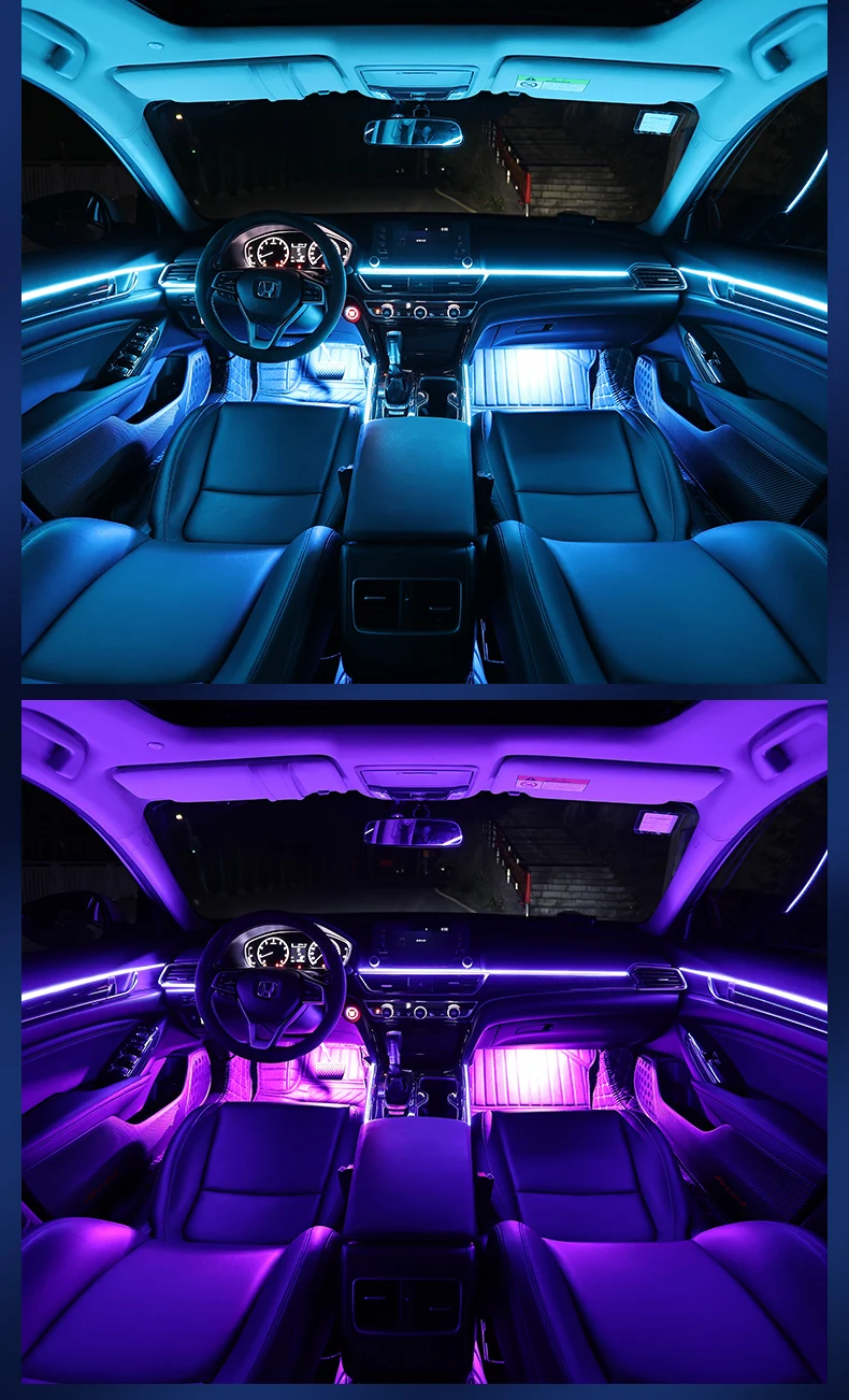 18 in 1 Umgebungslicht für den Innenraum des Autos, 64 Farben, atmen Sie die Armaturenbrett-Türdekoration, LED-Streifenlichter, RGB, Bluetooth, App-Steuerung, 12 V – Detail 12
