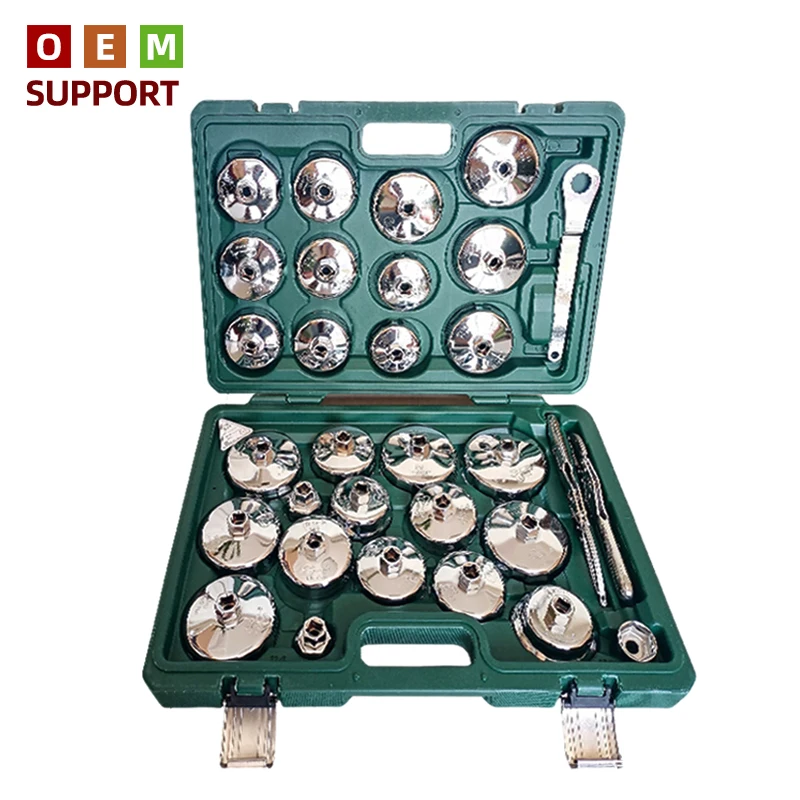 Karlion Heavy Duty Silver Oil Filter Cap Wrench Kit-Complete Steel Socket Set with Handle for Universal Spin-On Filter Change