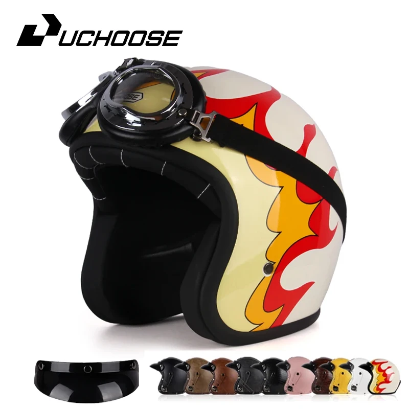 

DOT Open Face Casco Moto Three Quarters Motorcycle Accessories Men Moto Helmets Certificated Retro Motorcycle Helmet Cafe Racer