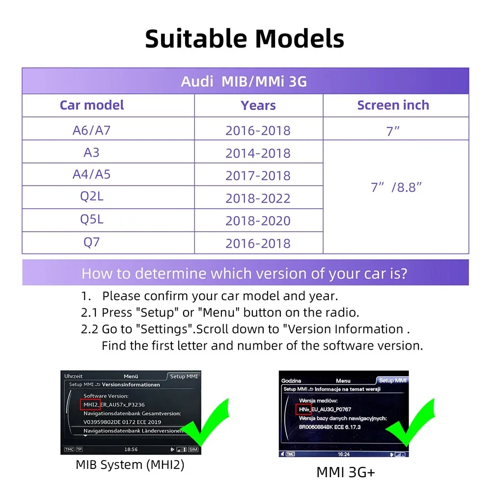 CARABC Wireless CarPlay For Audi A3 A4 A5 Q2L Q5L Q7 2014-2018 MIB MMI 3G GPS Android Auto Mirror Link AirPlay