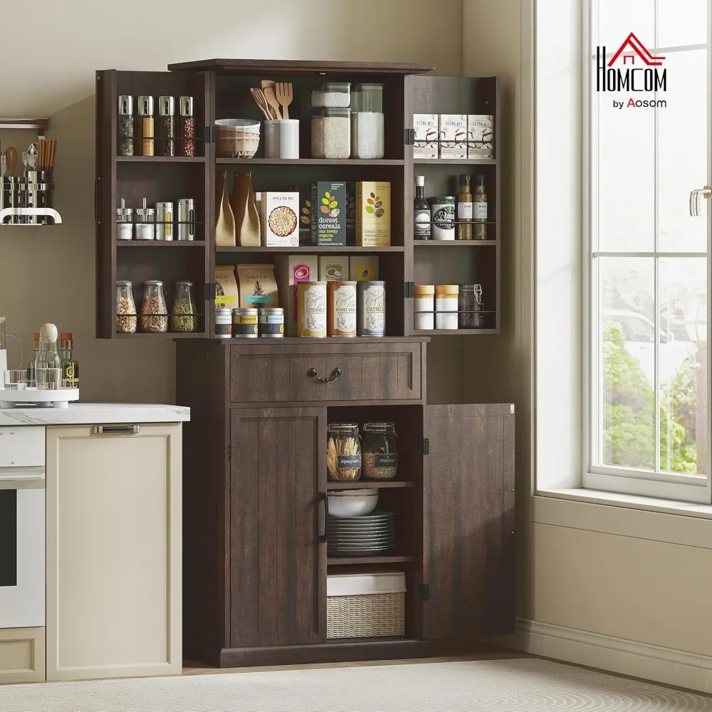 

71" LED Kitchen Pantry Cabinet, Farmhouse Tall Freestanding Storage Cabinet with Door Shelves, Adjustable Shelves, Customized