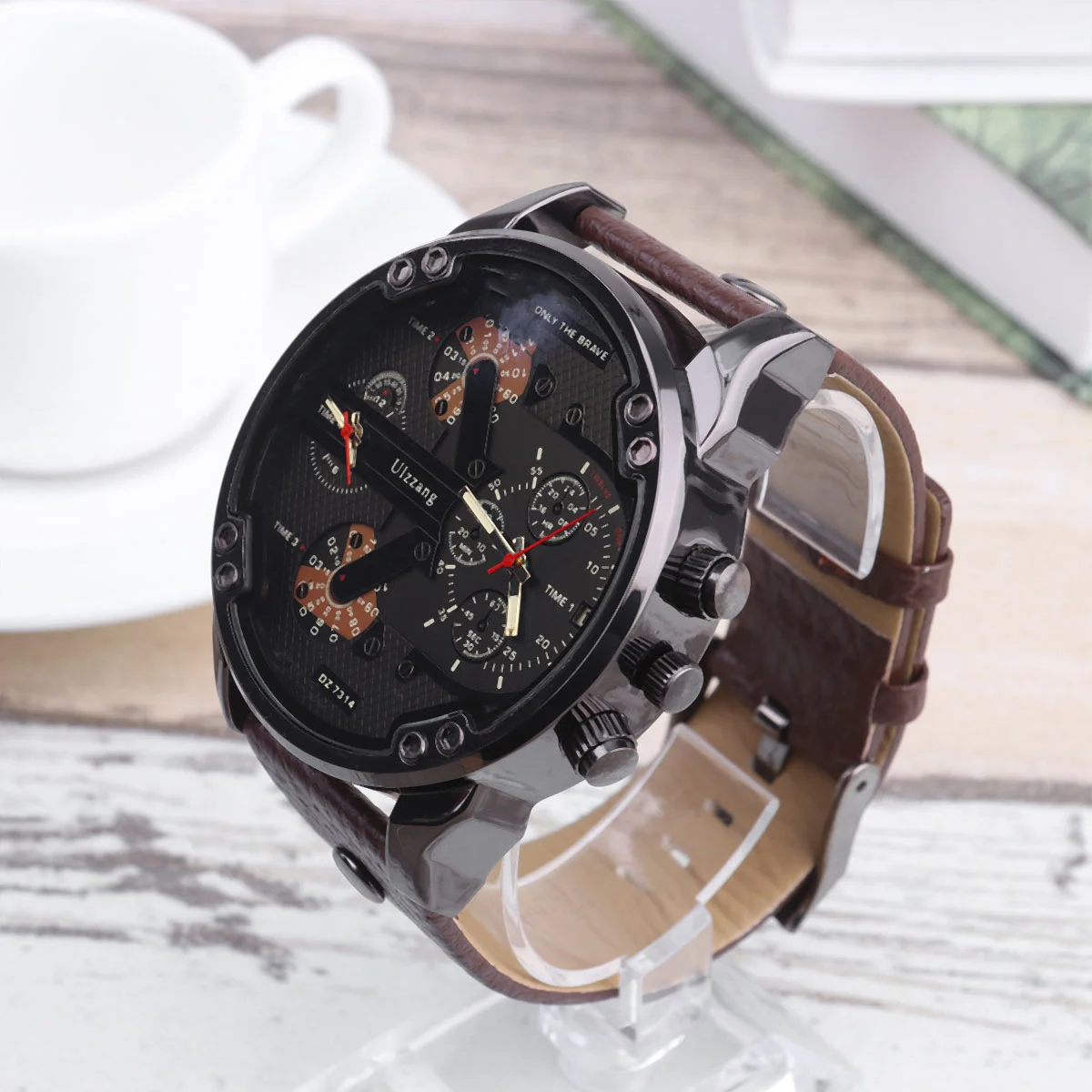 Men's Large Dial Watch Wristwatch PU Fashionable Watch for Daily Use (Coffee) men watch fashion mens watch