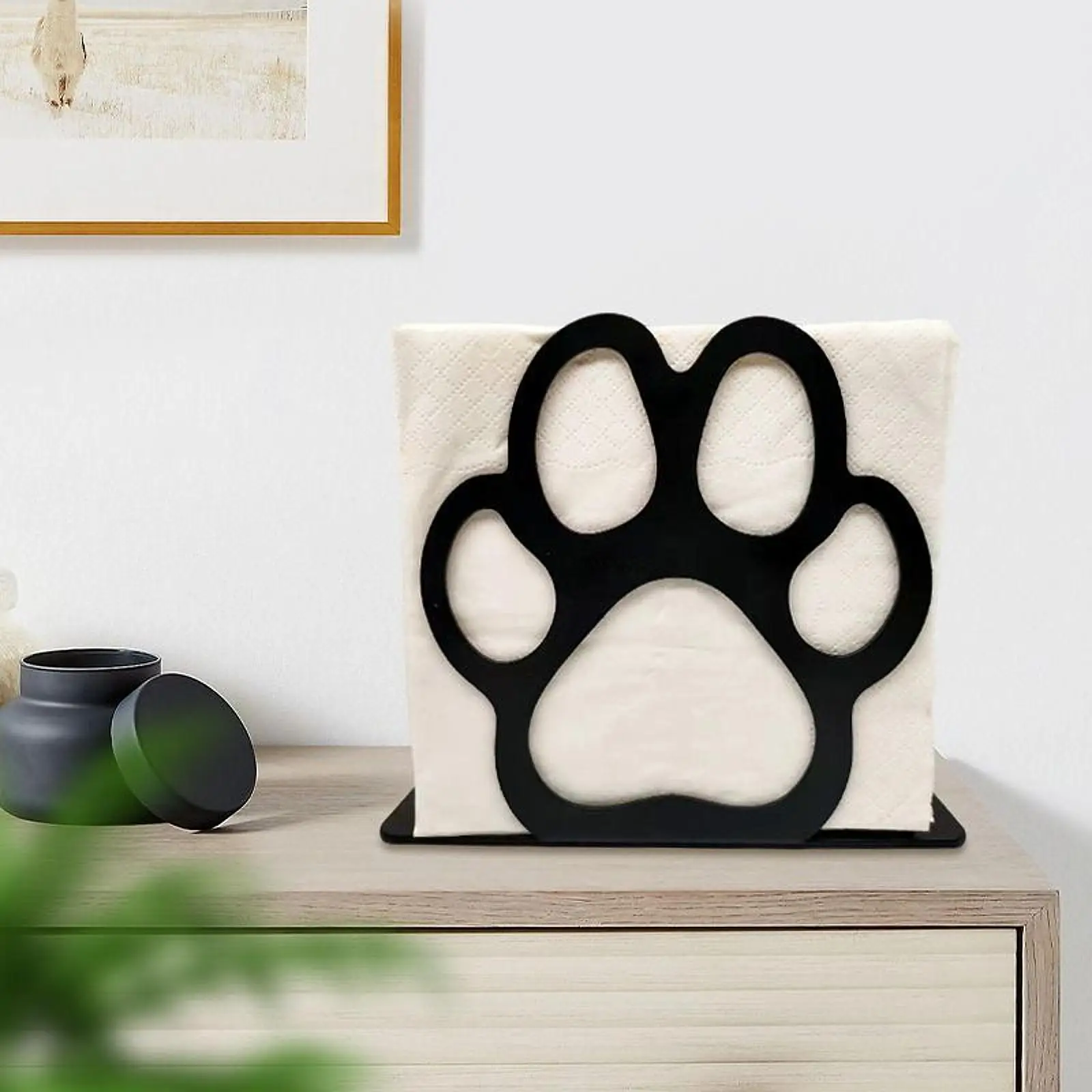 

Napkin Holder Multi Purpose Bill Holder Cute Animal Footprint Small Elegant , Black Organizer Freestanding for Cafe Bathroom