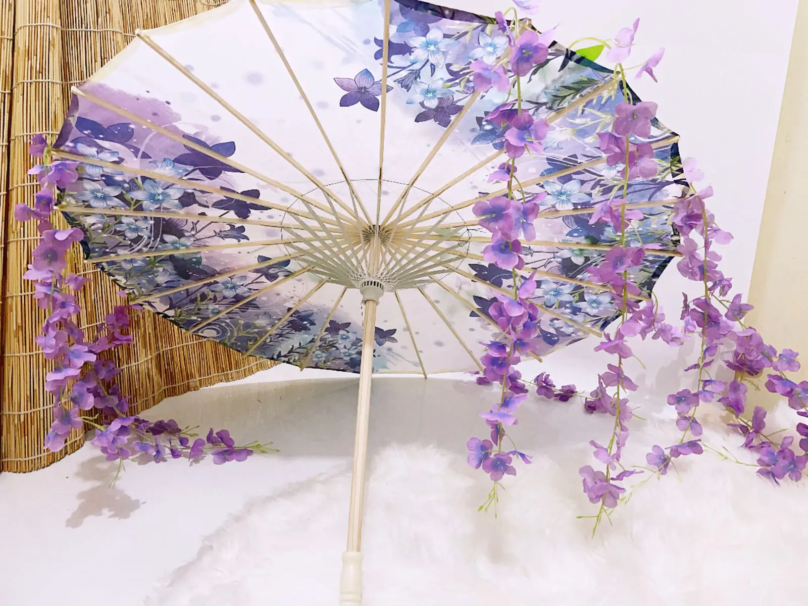 82CM 32\'\' Hanfu Tassel Waterproof Beach Umbrella Dance Cosplay Japan Sakura Spring OilPaper cosplay Parasol Paraguas