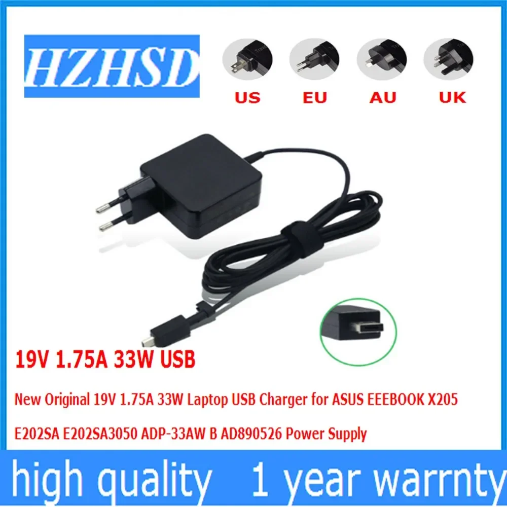 

New Original 19V 1.75A 33W Laptop USB Charger for ASUS EEEBOOK X205 E202SA E202SA3050 ADP-33AW B AD890526