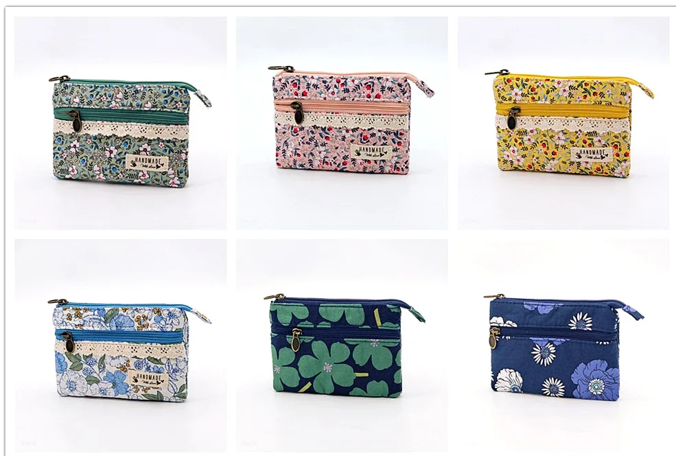 

Многослойный хлопковый кошелек для монет с цветочным принтом, женский кошелек для карт, маленькая сумка для мелочи, ретро-сумочка из холщовой ткани, женская сумочка-кошелек