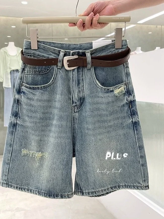 

Женские джинсовые шорты с высокой талией, тонкие, широкие, летние, повседневные, износостойкие, синие, из денима