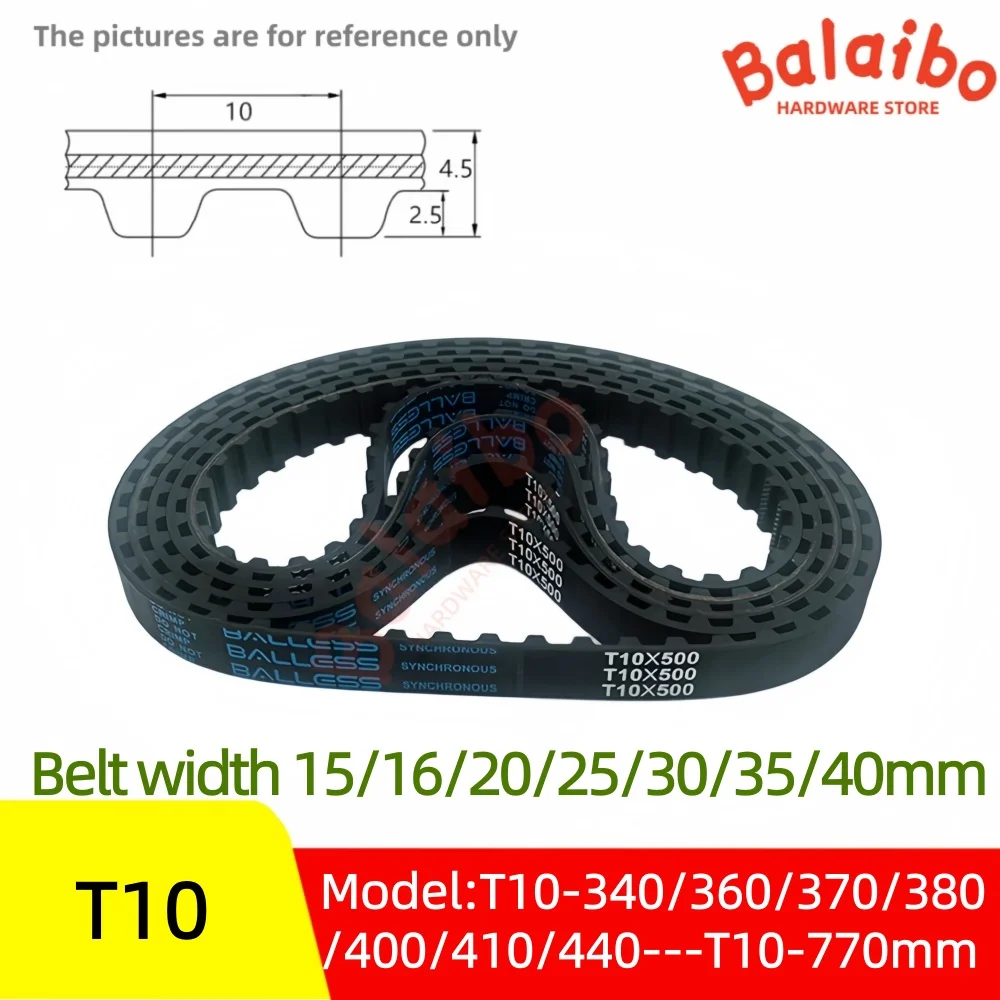 T10 High quality rubber synchronous belt width 15/16/20/25/30/35/40mm perimeter T10-340/360/370/380/400/410/440---T10-770mm