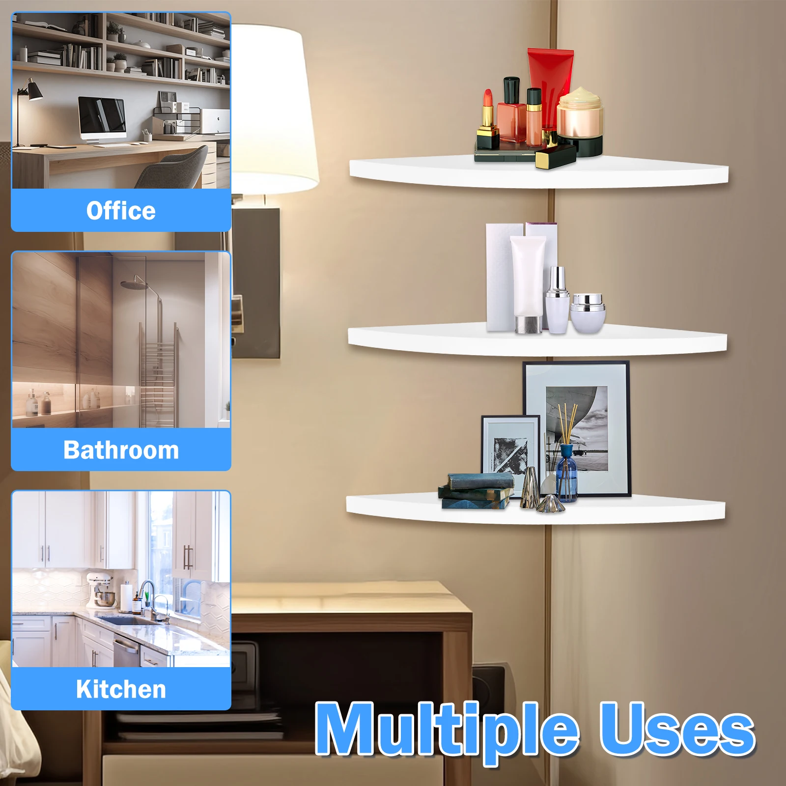 3Pcs White Corner Wall Shelves – Decorative Multipurpose Storage Rack Set 5