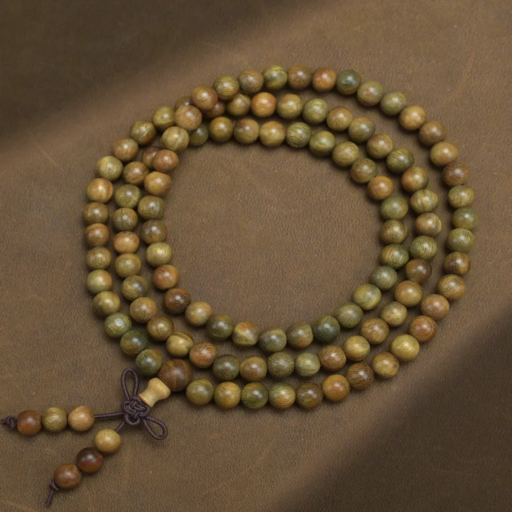 ไม้จันทน์สีเขียวสร้อยข้อมือลูกปัดพุทธ Knot Rosary สร้อยข้อมือ 108 ลูกปัดไม้จันทน์สีทอง Rosewood
