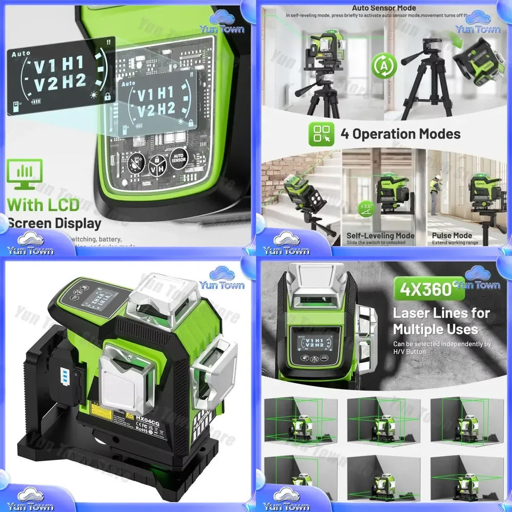 Huepar HX04CG for Laser Level 16-Line 4D Cross Line Self-Leveling with LCD Screen Brightness Adjustment for Construction Work