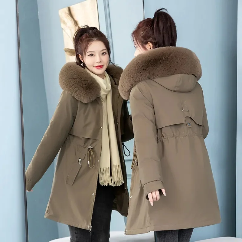 2023 New Snow Wear Long Parkas Winter Jacket Women Parka Fur Hooded Jacket Female Fur Lining Thick Coats Wool Liner Parkas