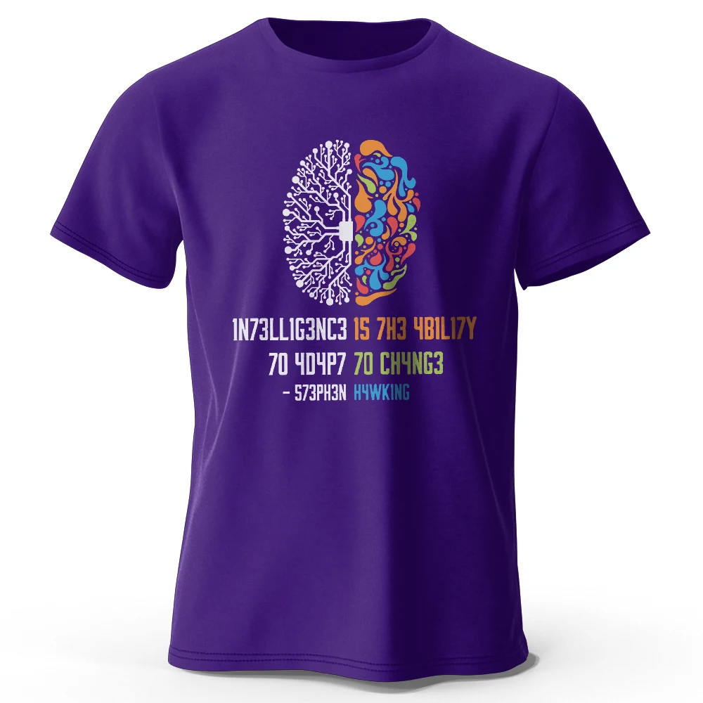 Funny Brain Power Printed 100% Cotton T-Shirt, Soft & Breathable Round Neck Short Sleeve Tee, Unisex Quirky Style view 3