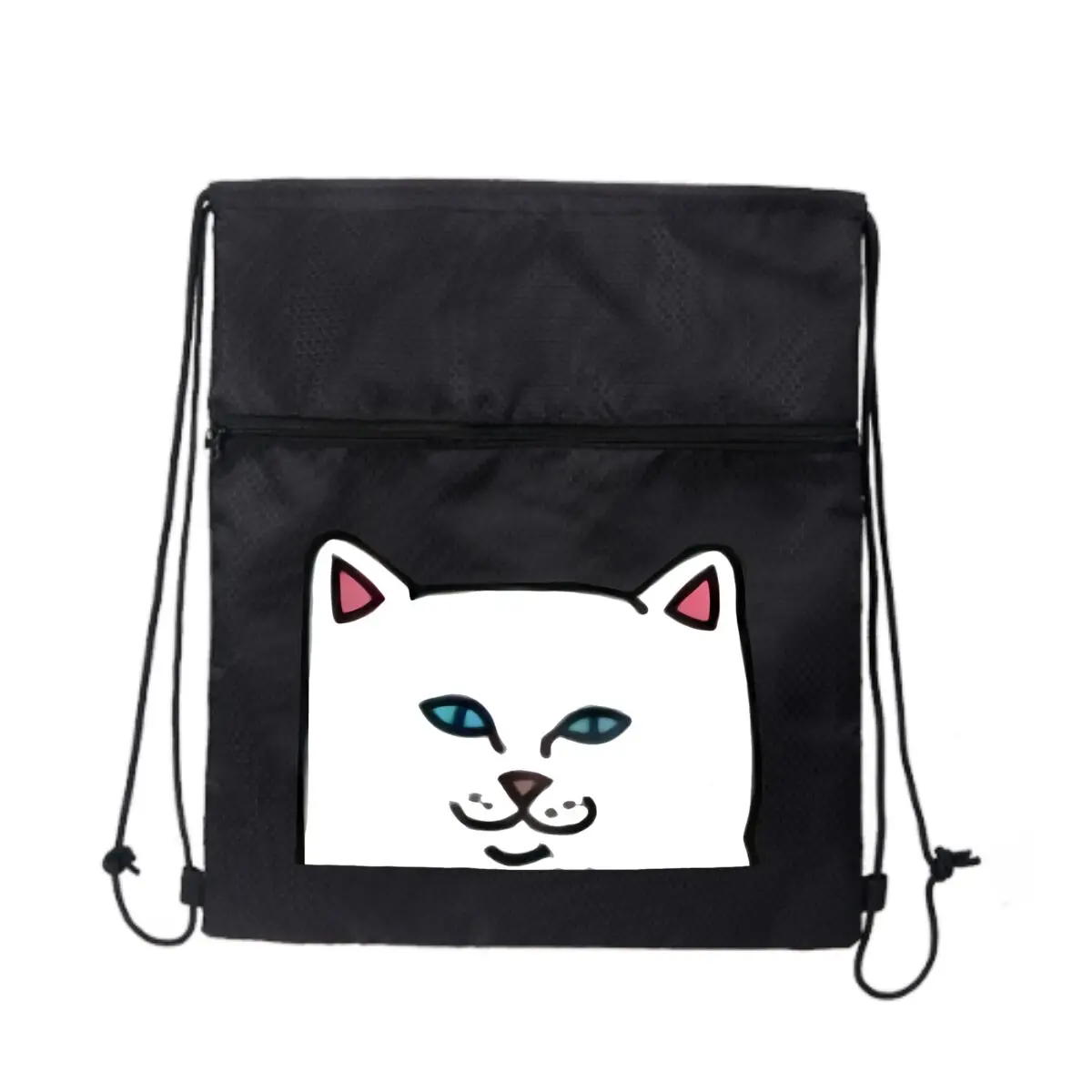 

Черная регулируемая уличная сумка на молнии с рисунком кошачьего лица
