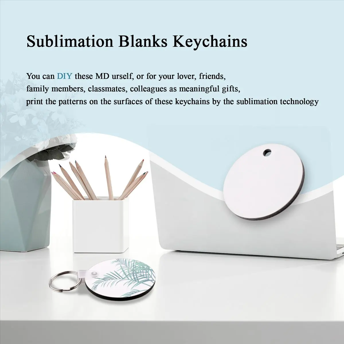 KSOL 36 Peças Kits de Chaveiros em Branco para Sublimação com Transferência Térmica, Chaveiros em MDF em Branco, Chaveiros DIY em Branco (Redondos)