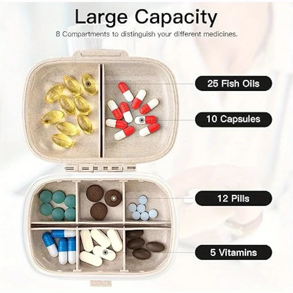 Bling Pill Organizer With 8 Compartments Travel Portable Pill Case Double Sided Rhinestone Pill Box For Vitamin Fashion Gifts