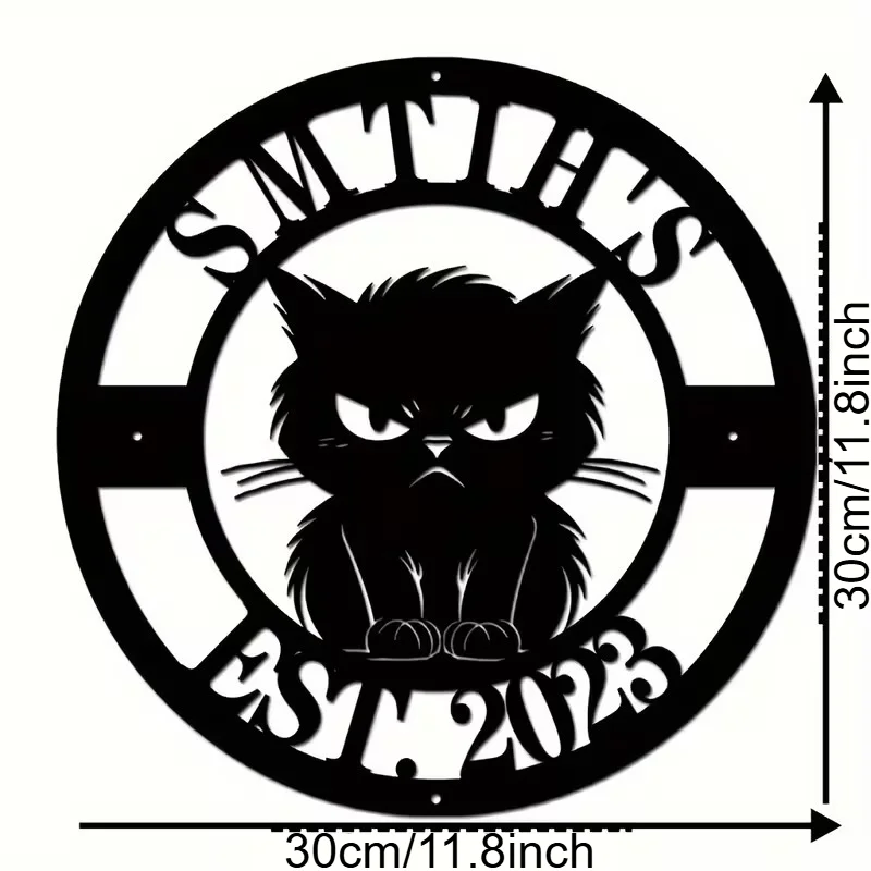 Personalized Black Cat Metal Wall Art - Custom Name Outdoor Decoration, Cute and Interesting Hanging Sign for Home