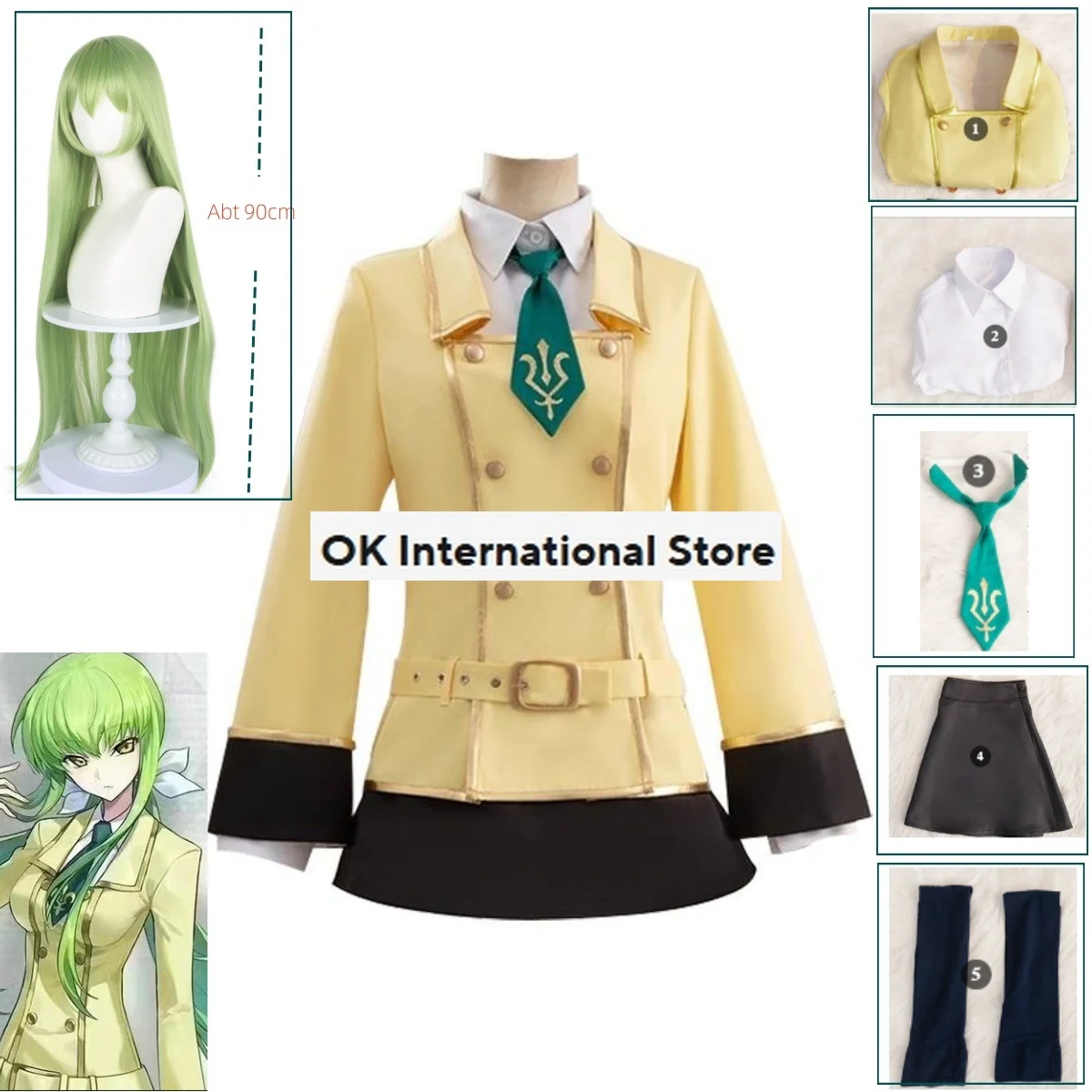 Lelouch Van De Opstand C.C. Cosplay Kostuum Jurk Pruik Feest Kostuums College School Jk Uniformen Kousen Rok Jas Shirt