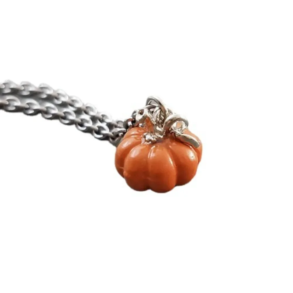 Fashion Cute Orange 3D Mini Enamel Pumpkin Pendant Necklace for Women Halloween Party Autumn Fall Season Aesthetic Jewelry Gift