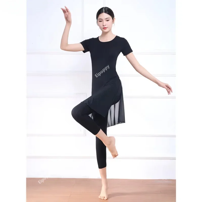 Adult Oriental Latin Belly Dance Outfit Mesh Stitching Top And Pants Set Modern Classical Dance Practice Clothes for Ladies