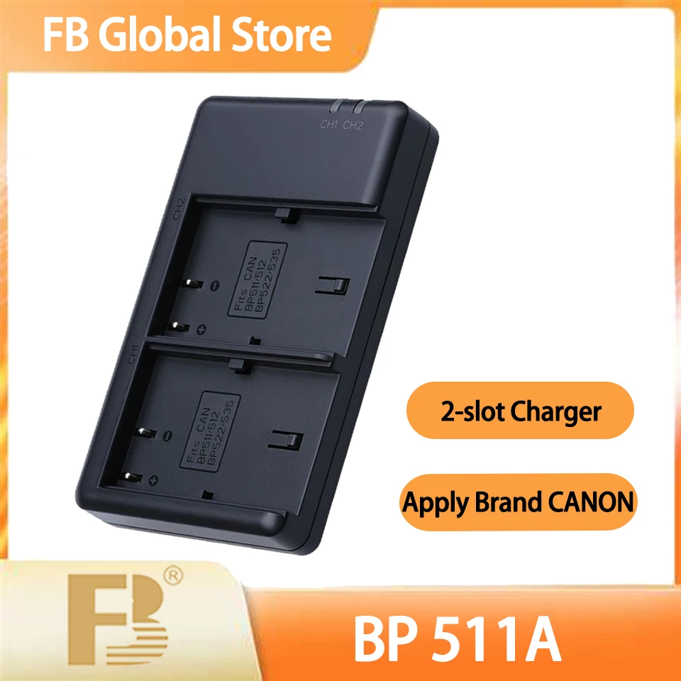 

FB BP-511A Daul Slot Micro USB and Type-C Dual Input Port Lightweight Portable Camera Battery Charger Compatible with Canon
