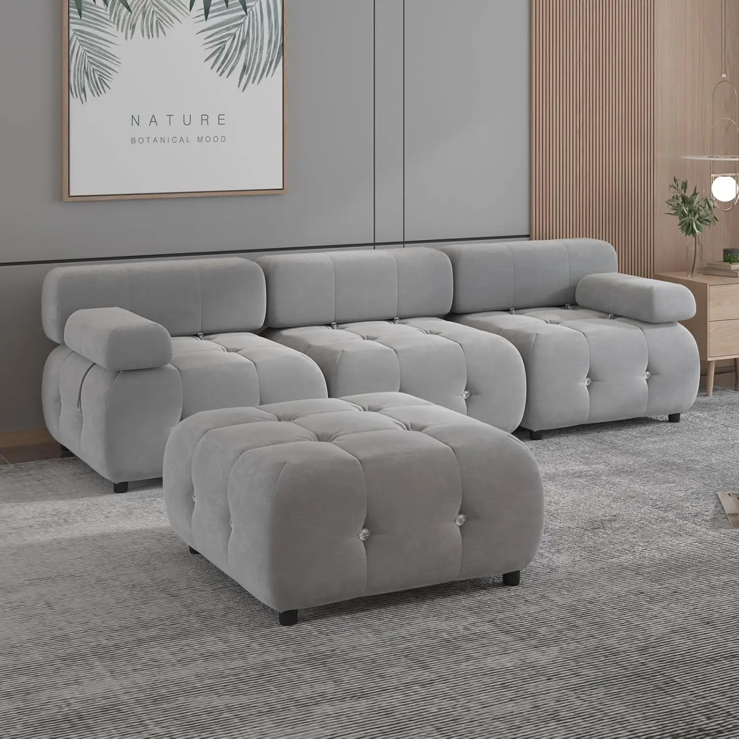 

103" W Convertible Modular Sectional Sofa, L-Shaped Minimalist Velvet Sofas Couch, Luxury Modern 4-Seater Bubble Sofa