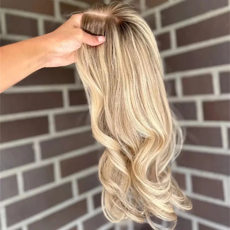 180% Density Women's Wig New In Ombre Golden Blonde HD Synthetic Lace Front Wig Human Hair Blend Synthetic Hair Wig Party Daily