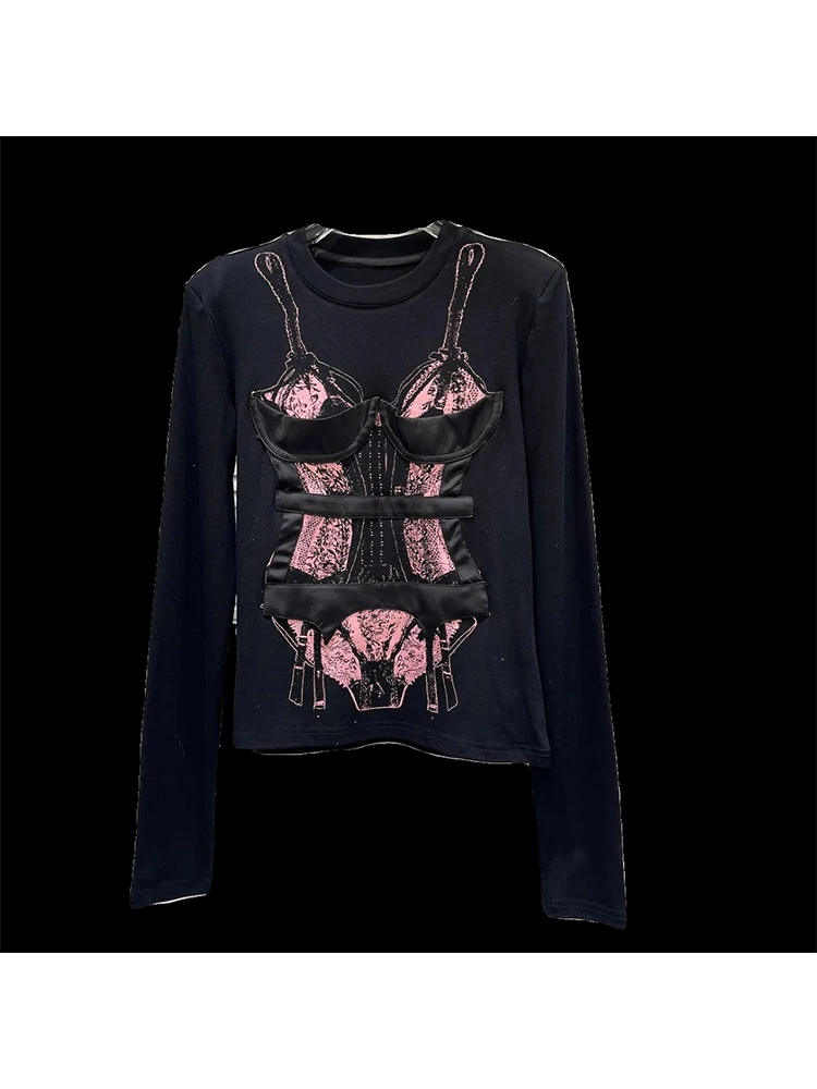 Women Japanese Y2k T-Shirts O-Neck Tees Long Sleeve Dark Academia Tops Cyber Punk Design 2000s Aesthetic Tide Goblin Core Chic image 5