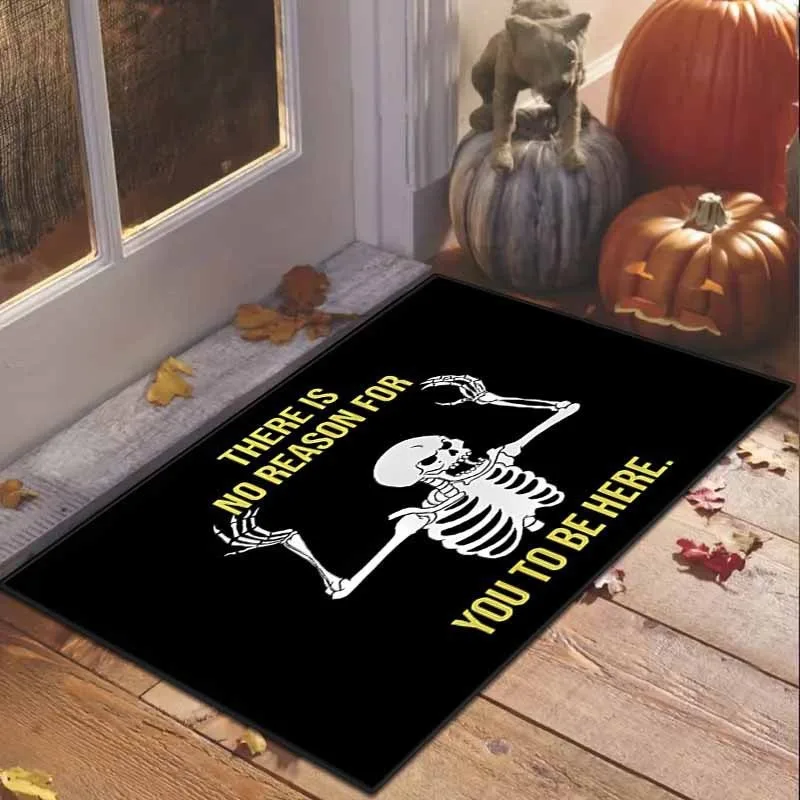 Funny Skeleton Door Mat Sarcastic Text Skeleton Pattern Waterproof Entrance Rug Halloween Festival Home Decoration Carpet