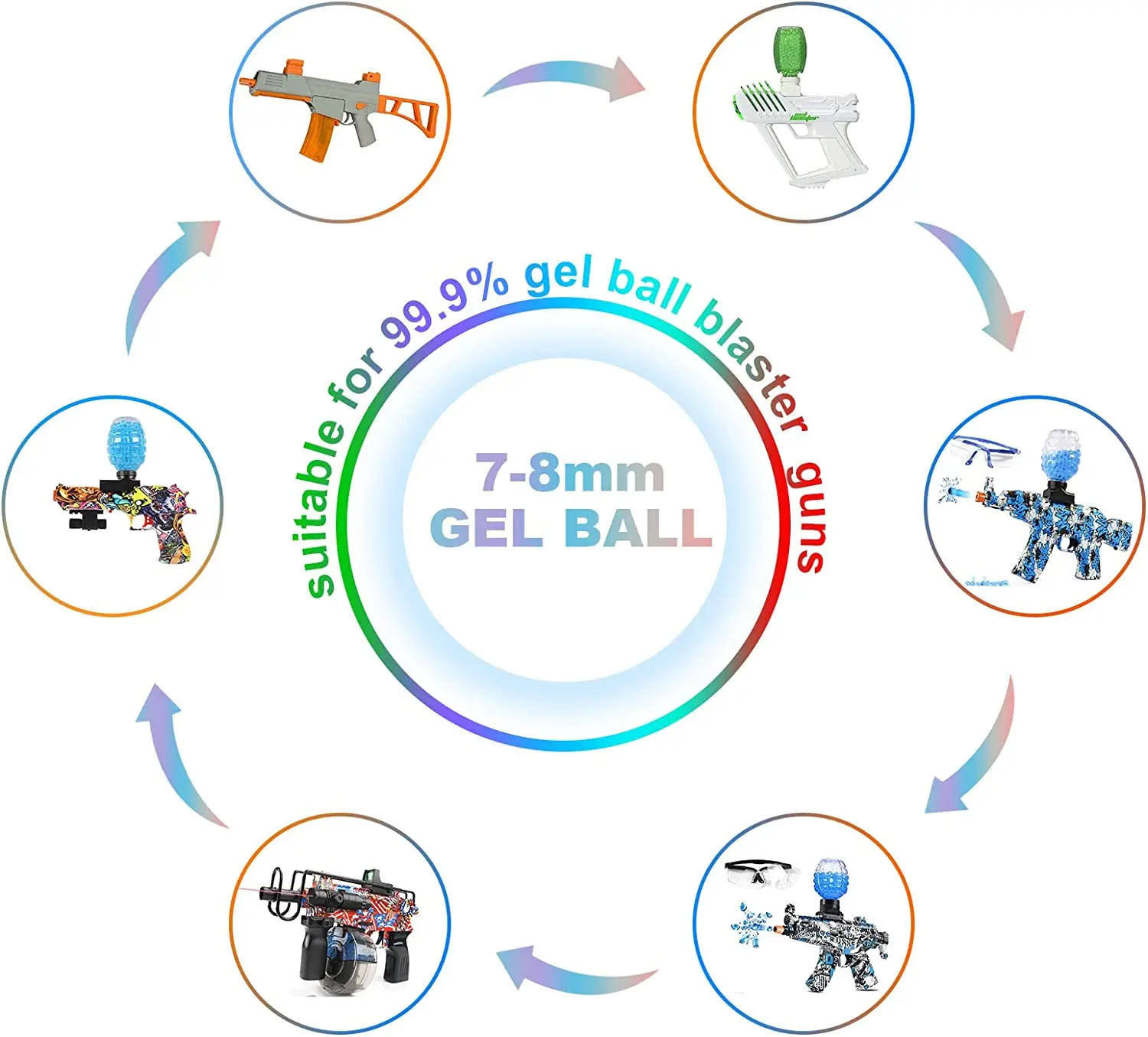 Growing Water Beads Gel Ball Blaster Refill Ammo Splat Bullets 7-8mm Rainbow Color Splatrball for Gel Ball Gun Toy Clear Crystal