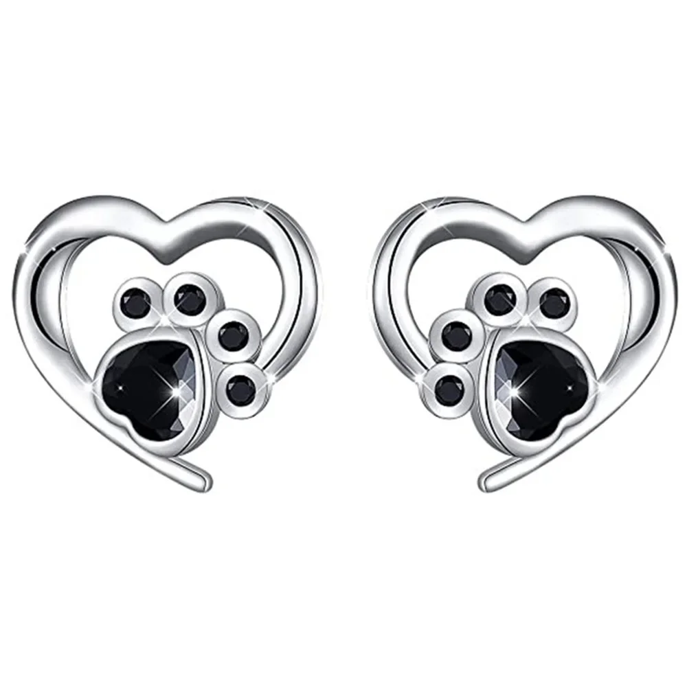 Fashion Pet Dog PAWS Heart-shaped Stud Earrings for Women New Tiktok European and American Explosive Love Footprints Earrings