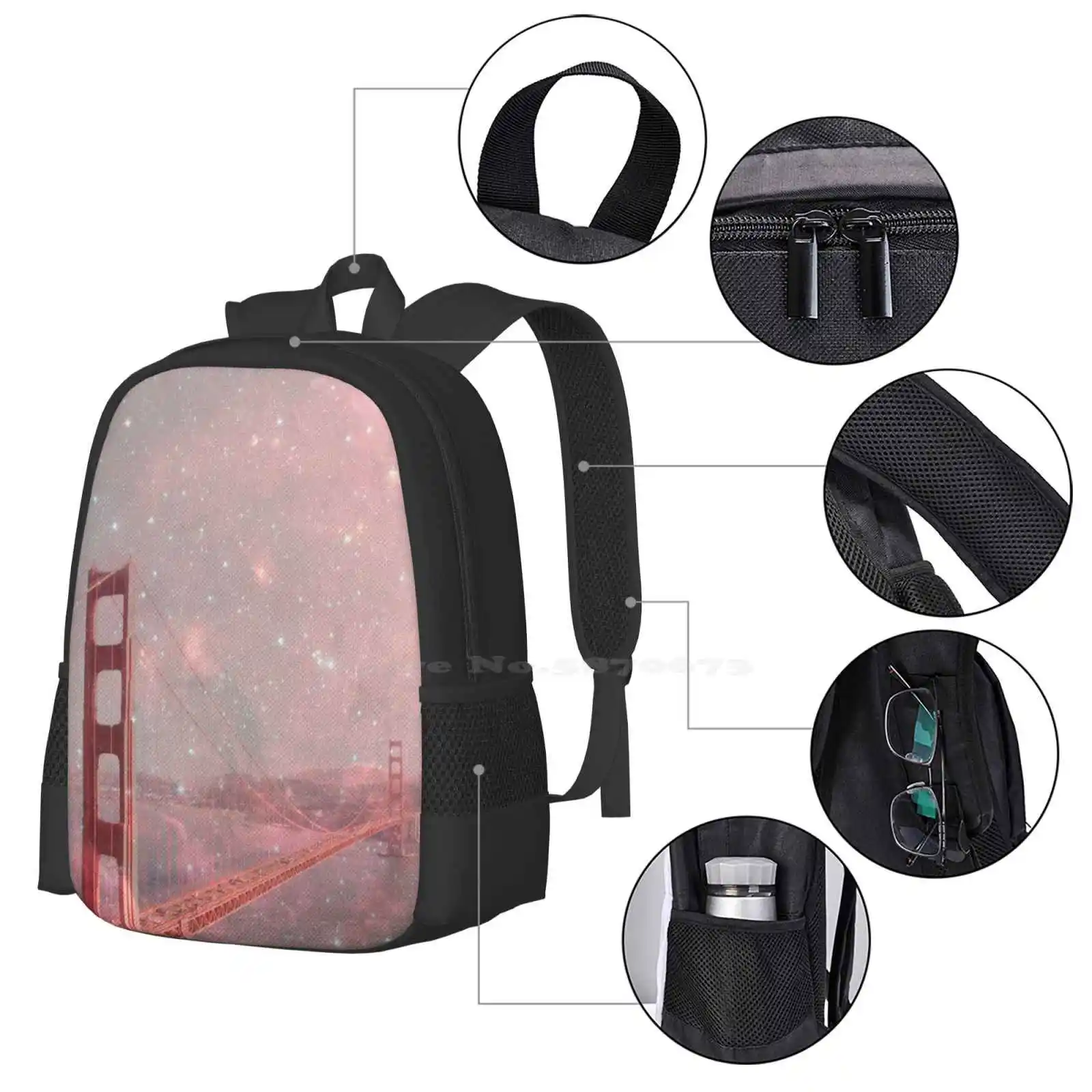 Covering San Francisco School Bag Big Capacity Backpack Laptop Stars Glitter Space Galaxy Nebula Air Sky Sf San Francisco