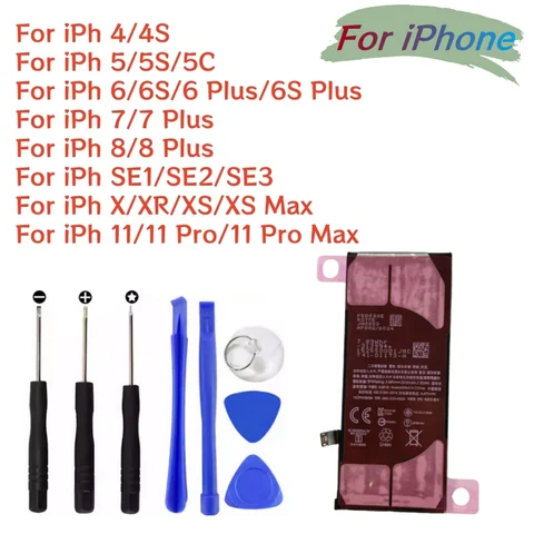 New High Capacity Battery For iPhone 4 S 6S 6 7 8 Plus 6 Plus X SE 5S 5C 5 XR XS 11 Pro Max Phone Bateria +Tools