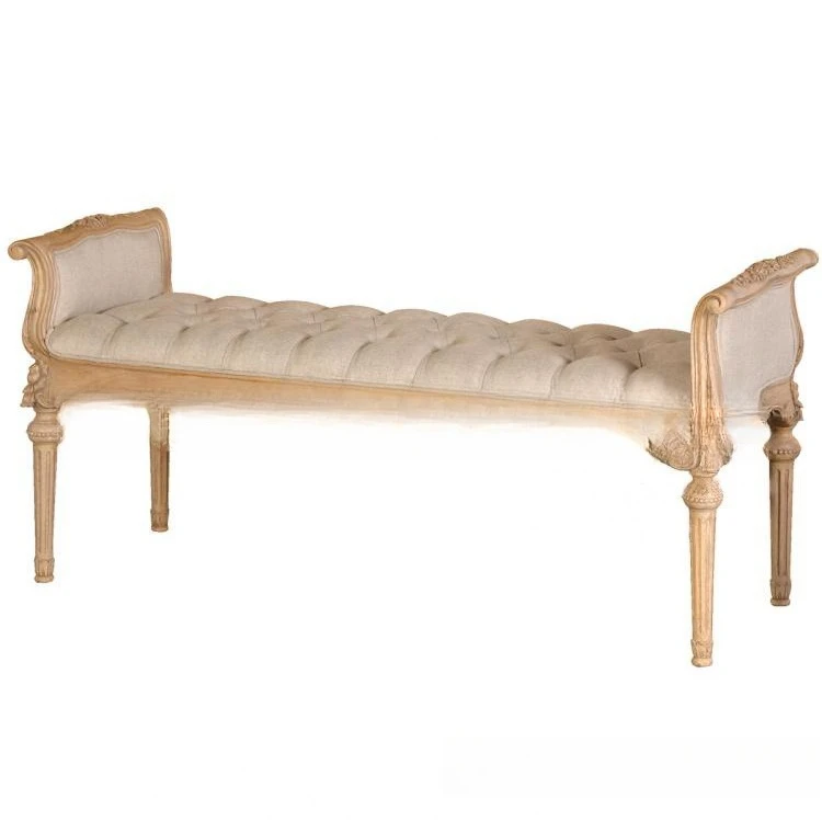 

French country solid wood bedside furniture log carving old fabric sofa stool rectangular shoe changing stool