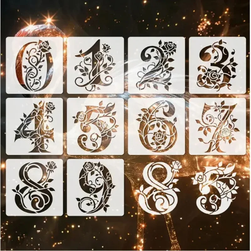 36 Moldes de letras florais reutilizáveis, modelo de pintura de letras com rosas, modelo de grafite vazado, molde para impressão a jato de tinta para decoração de parede