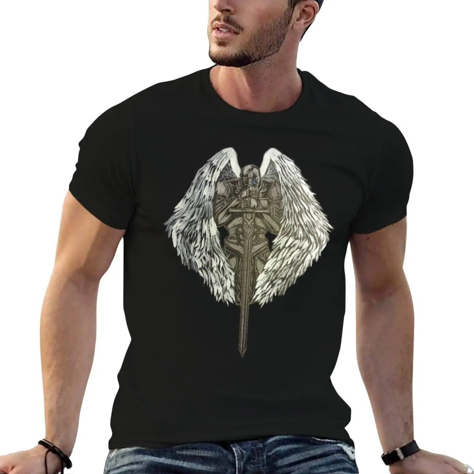 

Футболка Guardian Angel Knight, мужская футболка из 100% хлопка, роскошные брендовые футболки с рисунком для мужчин, футболка