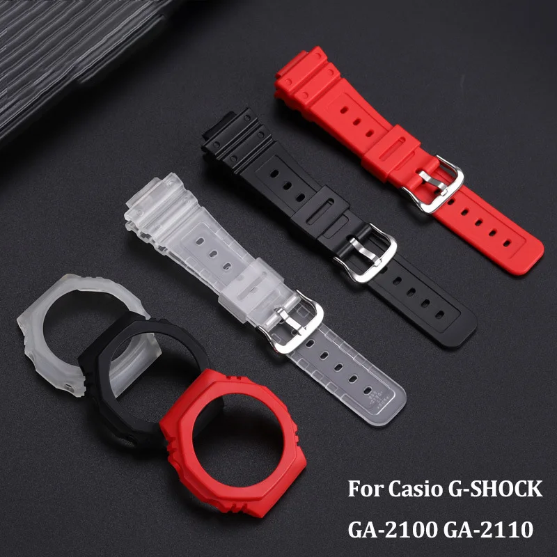 

Transparent rubber case+strap For Casio G-SHOCK GA-2100 GA-2110 modification Black red replacement border sports watchstrap