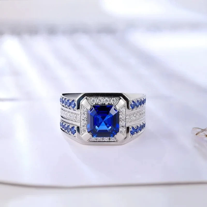 Men's Customizable Ring with 3 Carat Lab Grown Sapphire in 925 Sterling Silver Choice of 9K or 18K Gold Plating Ideal Holiday Gi