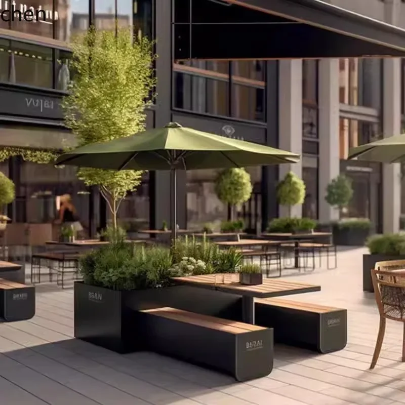HT Outdoor Iron Art Flower Box Shop Outdoor Seating Stool Table Chair Leisure Card Seat Combination Flower