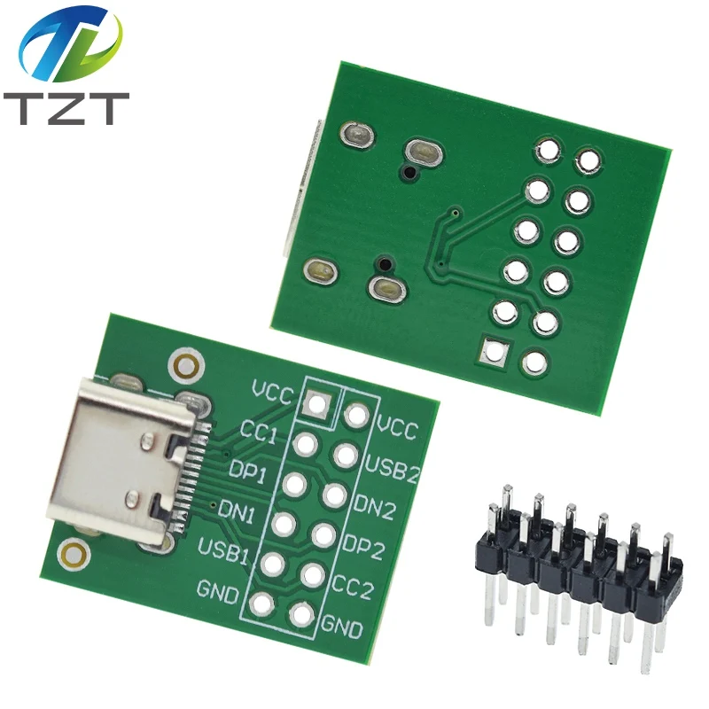 TZT 1/5PCS USB TYPE-C to DIP PCB Connector pinboard test board solder female Dip Pin Header Adapter