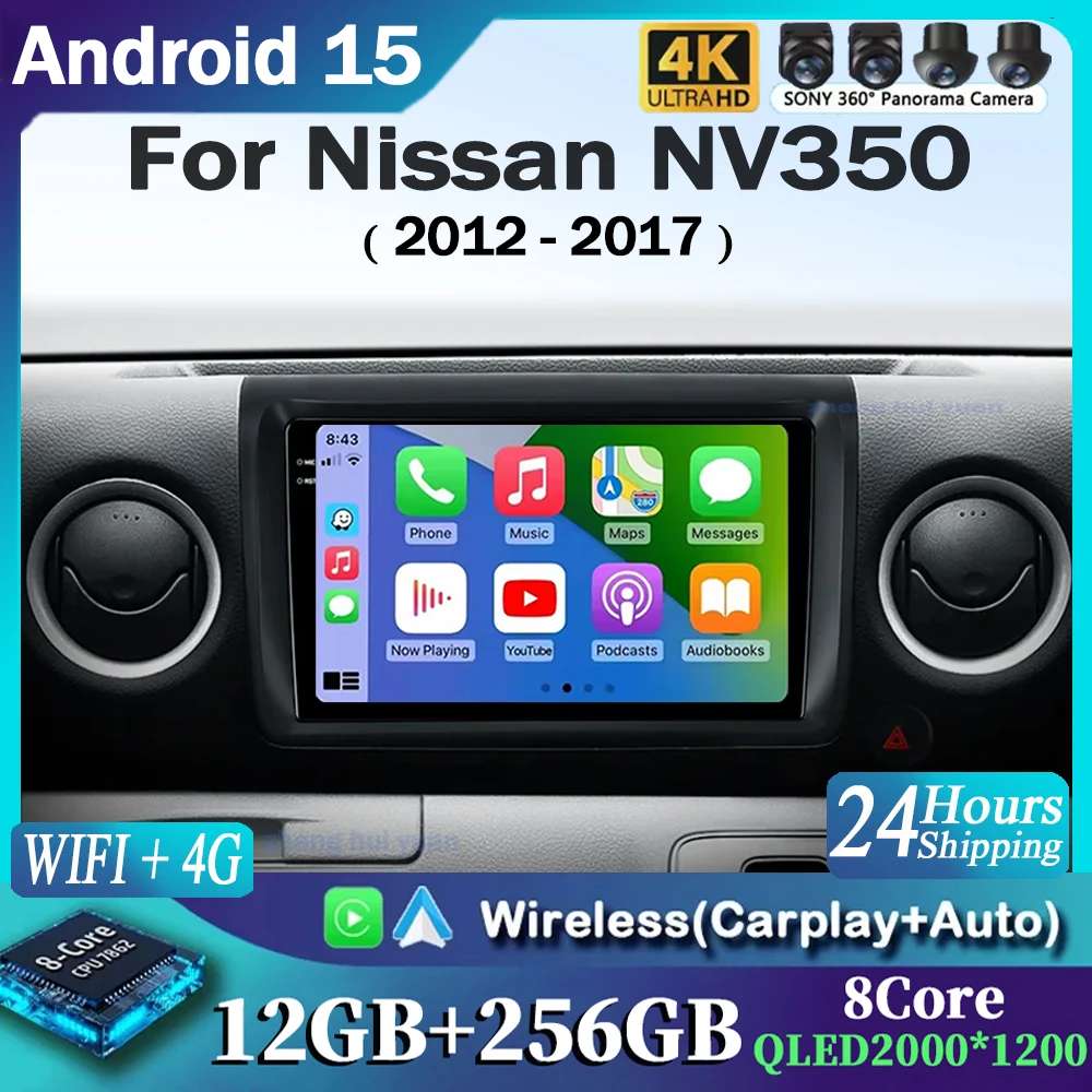 Android 16 CarPla&Auto Car Radio Multimedia navigation video Autoradio Stereo GPS For Nissan NV350 2012-2017