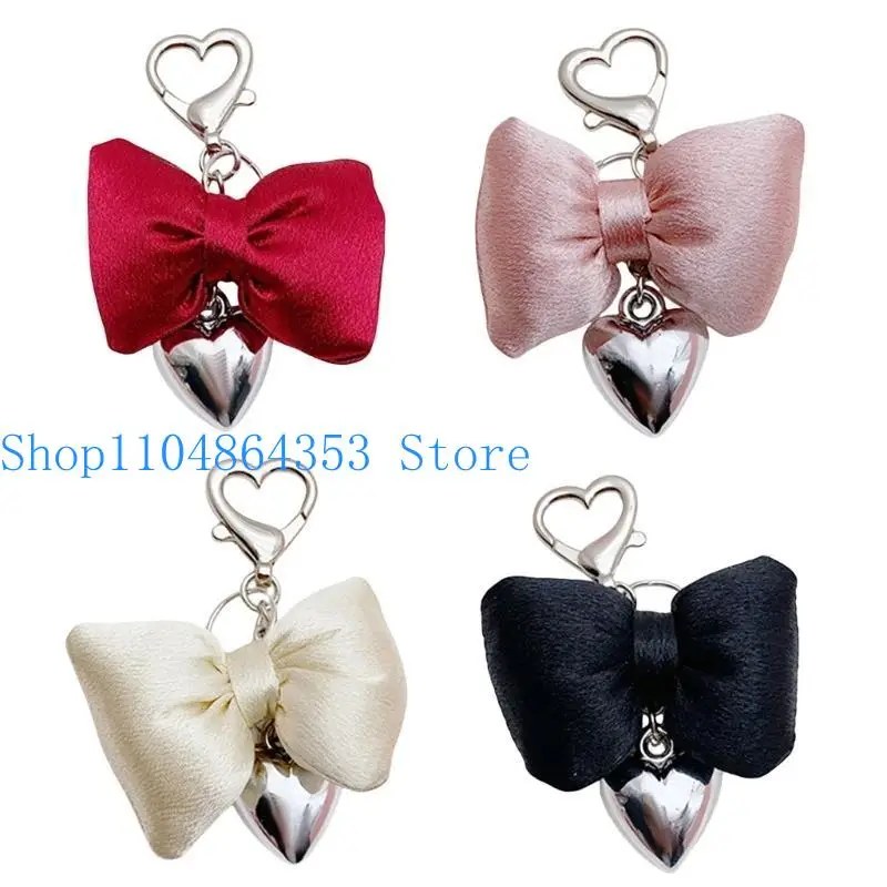 652F Elegant Bowknot Charm Keychain Elegant Heart and Bowknot Keyring with Accent Handbag Decoration for Women Girls